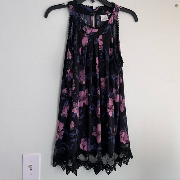Daisy Fuentes Black sleeveless blouse with Pink & purple Floral Print xl - Picture 2 of 5